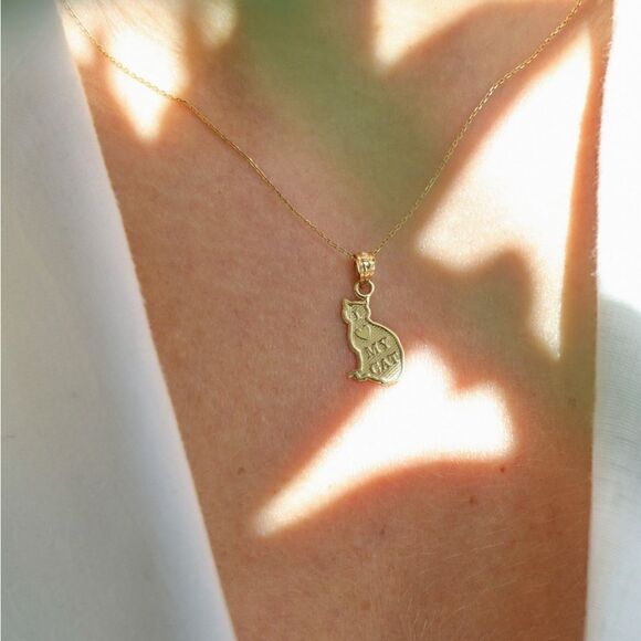 14k Solid Gold Cat Charm | Dainty Cat Pendant | Fine Jewelry by Tehrani Jewelry - Picture 5 of 5